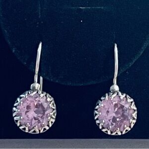 SILVER 925 PENDANT EARRINGS PURPLE CRYSTAL